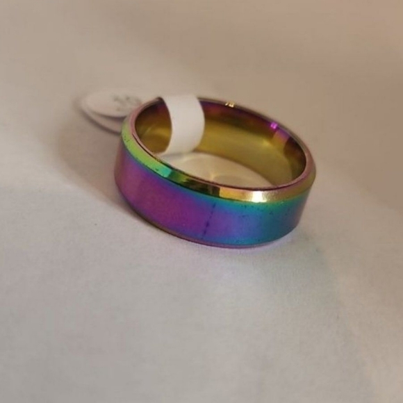 ION Plated Rainbow Tungsten Carbide like Ring - Picture 2 of 3